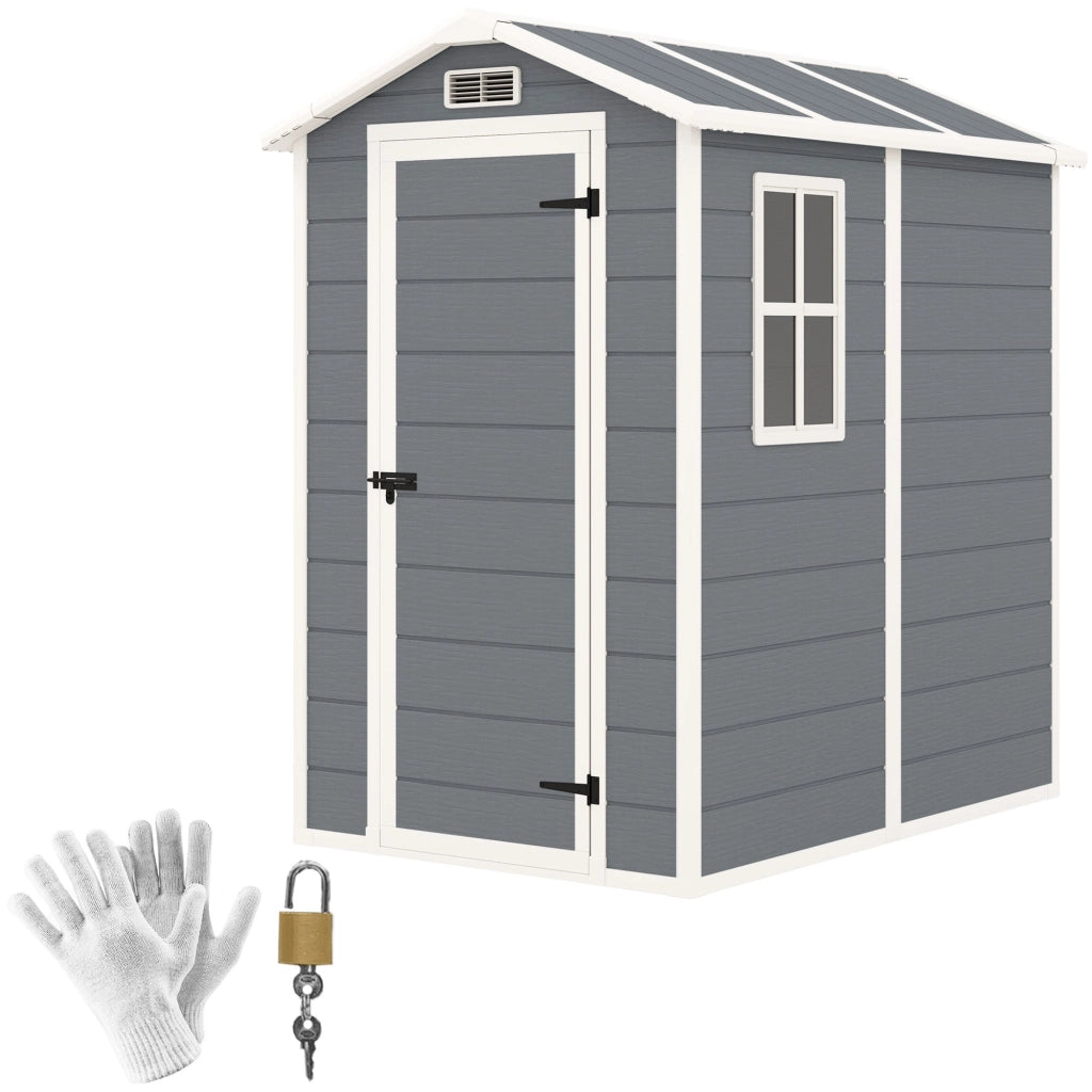 Casetta Box da Giardino 130x180 cm con Pavimento Porta con Blocco e Finestra in Resina Grigio