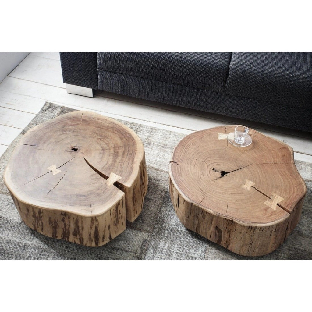 Tavolino basso NOMA rotondo 60 cm in legno massiccio di acacia – Tavolino basso design con piede in metallo discreto