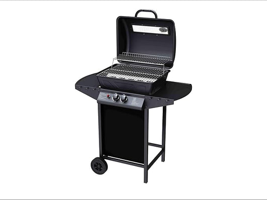 Barbecue a Gas 2 Fuochi John Fuoco Principale da 5,5 kW Accensione Piezoelettrica in Acciaio Smaltato Nero