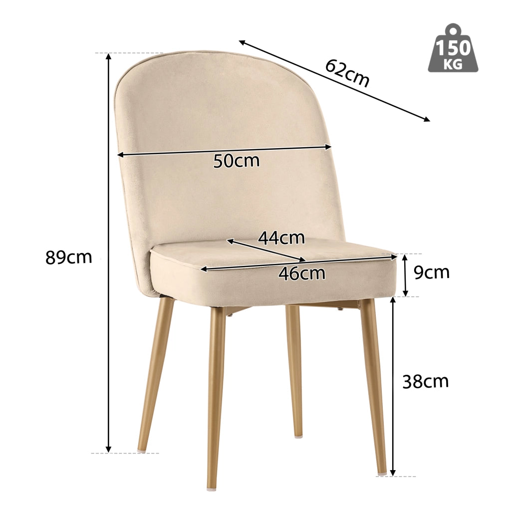 SEDIA DA PRANZO Set da 2 pezzi 45.5x62x87.5 cm Velluto Beige Gambe Metallo Oro