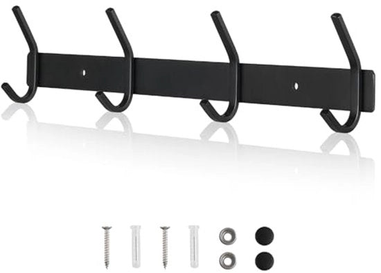 Hakenrek per Tende 43 cm fino a 40 kg Capstato in Acciaio Inossidabile Nero 4 Ganci Capstato Robusto per Porta, Hall, Cucina, Bagno