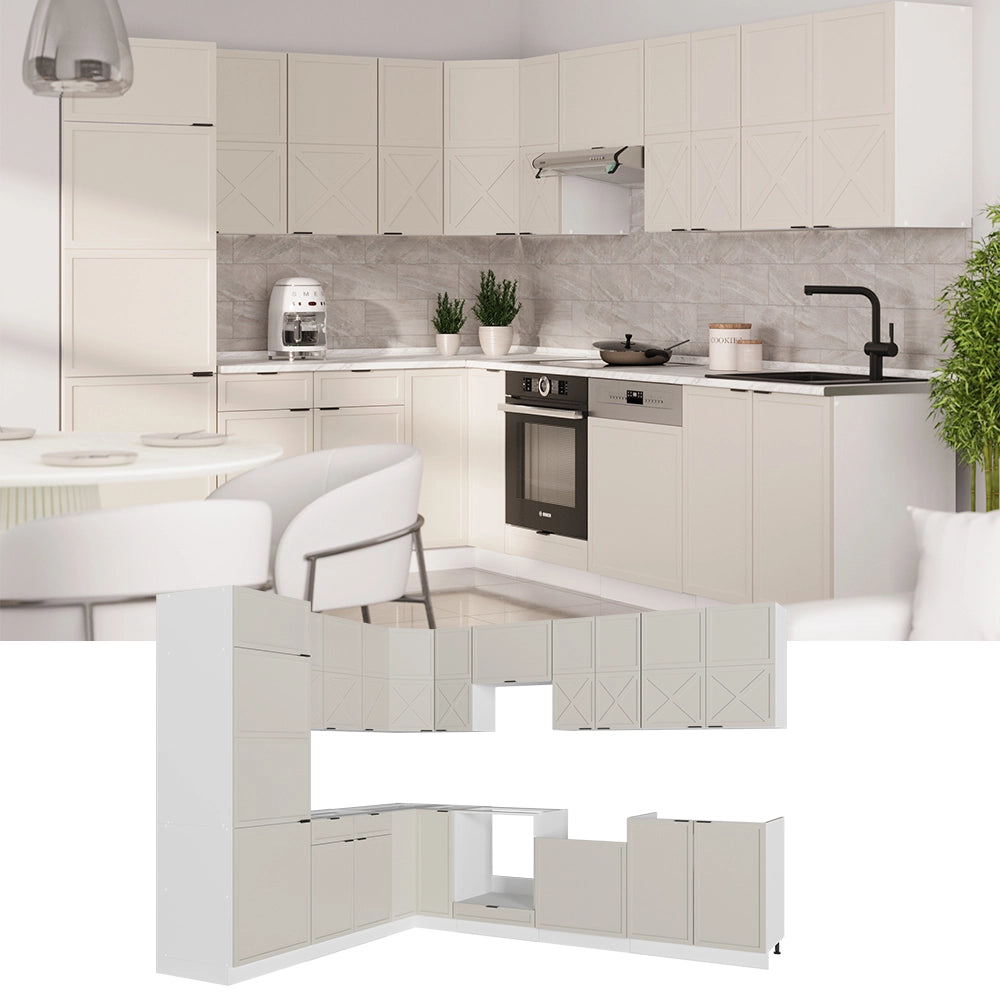 Vicco Cucina angolare completa Grigio/beige/bianco 227 x 287 cm , PL Marmo