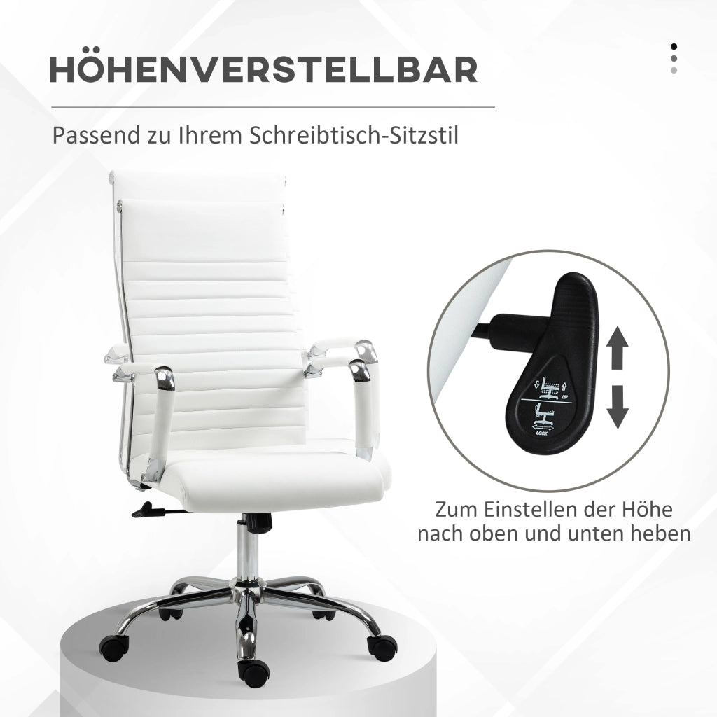Sedia da ufficio ergonomica girevole con funzione oscillante e rotelle a 360 gradi moderna in similpelle bianca