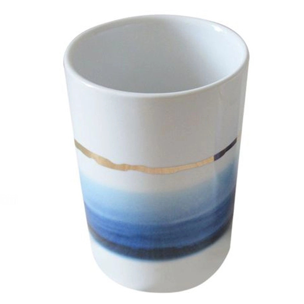 Trade Shop - Bicchiere Porta Spazzolini Con Sfumature Blu Azzurre Riga Oro Arredo Bagno 59866 -