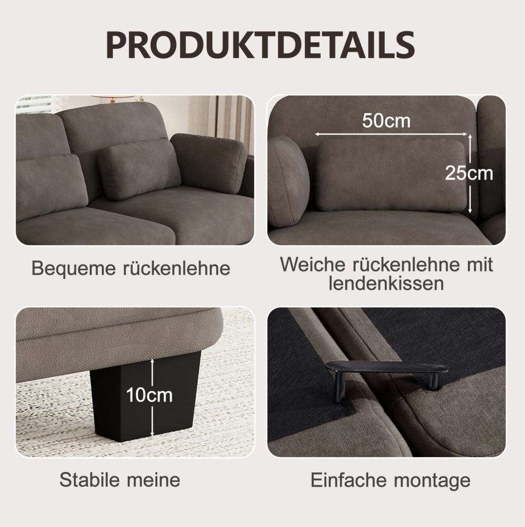 Divano modulare 253x143x88 cm in chenille con pouf e cuscini mobili; marrone