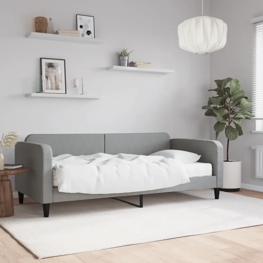 Divano Letto con Materasso Grigio Chiaro 90x200 cm in Tessuto 3196798