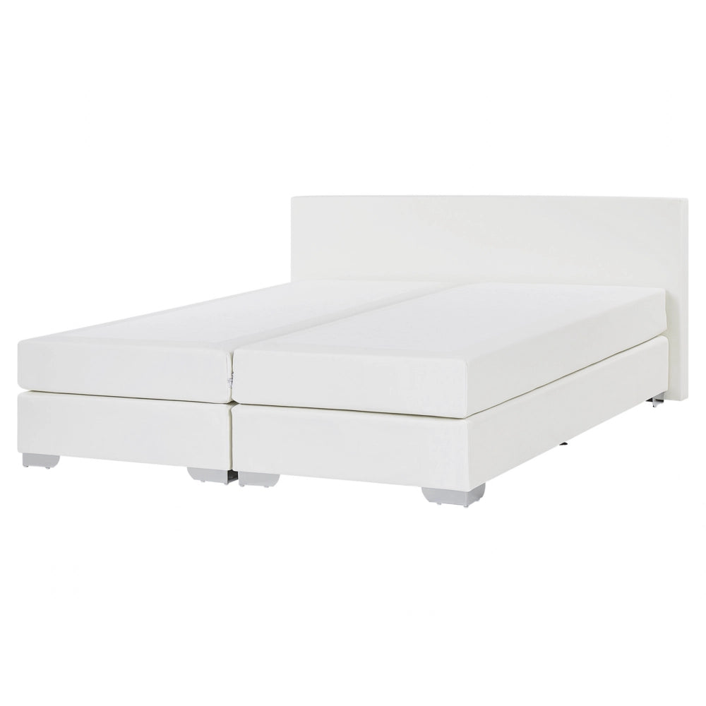 Letto continentale 160 x 200 cm in ecopelle bianca con materasso a molle insacchettate