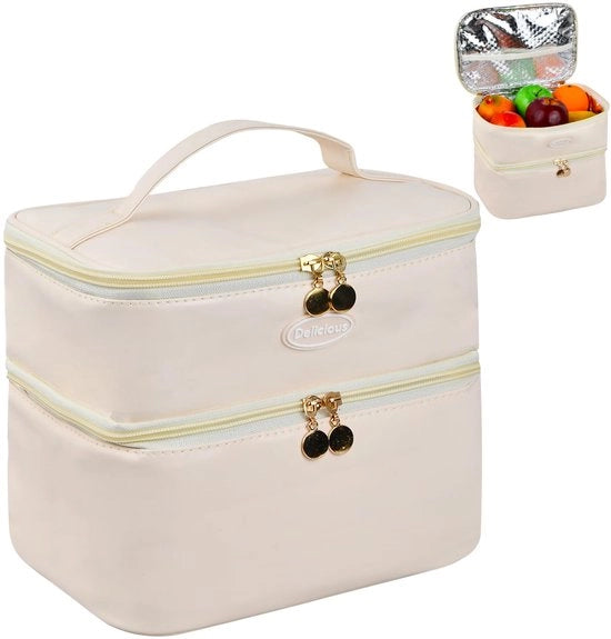 Tas di Isolamento per Picnic Portatile Geïsoleerde Tas Geïsoleerde Tas per Picnic Mini Tas per Picnic con Rivestimento Termico per Uomo e Donna per Lavoro, Scuola, Picnic, Beige