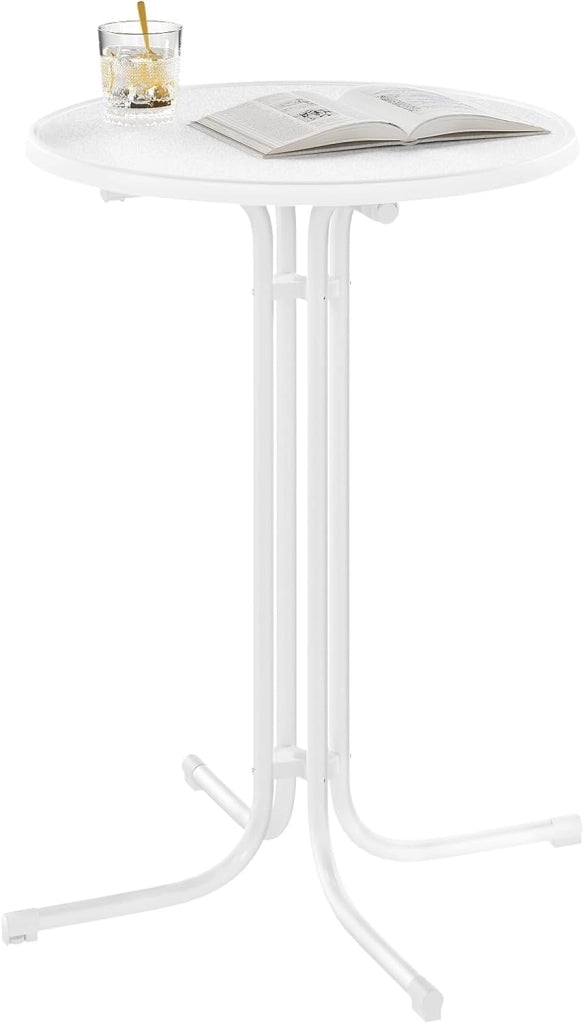 Tavolino da Bar Pieghevole Esterno Rotondo, Tavolo Alto con Copertura per Matrimonio Festa Compleanno, Piedini Regolabile, 80x110 cm, Bianco Opaco