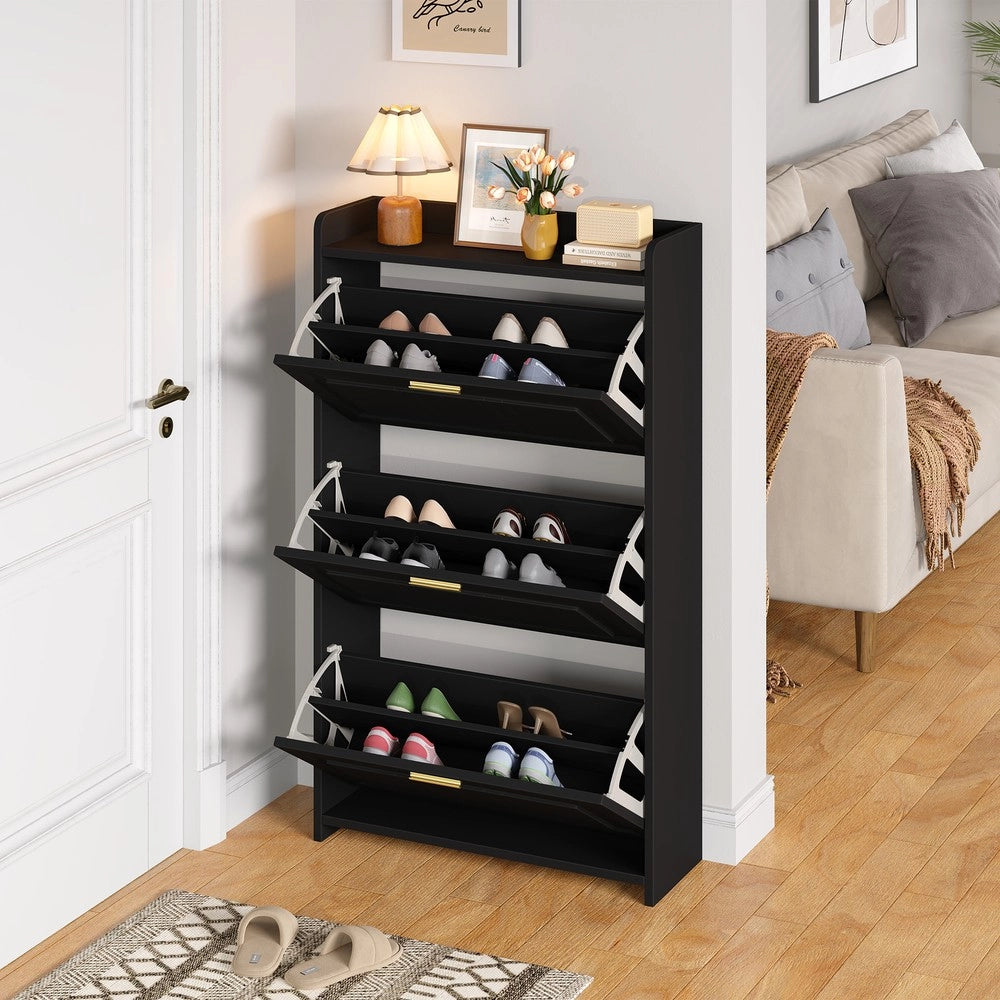 Scarpiera Alta con 6 Ripiani ¨C MINIMAL ¨C Nero, MDF e Truciolato, 70x24x120 cm