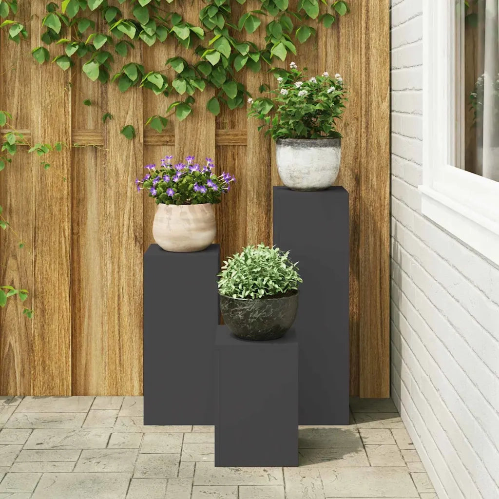Supporto per piante 3 pcs Nero Acciaio 865827