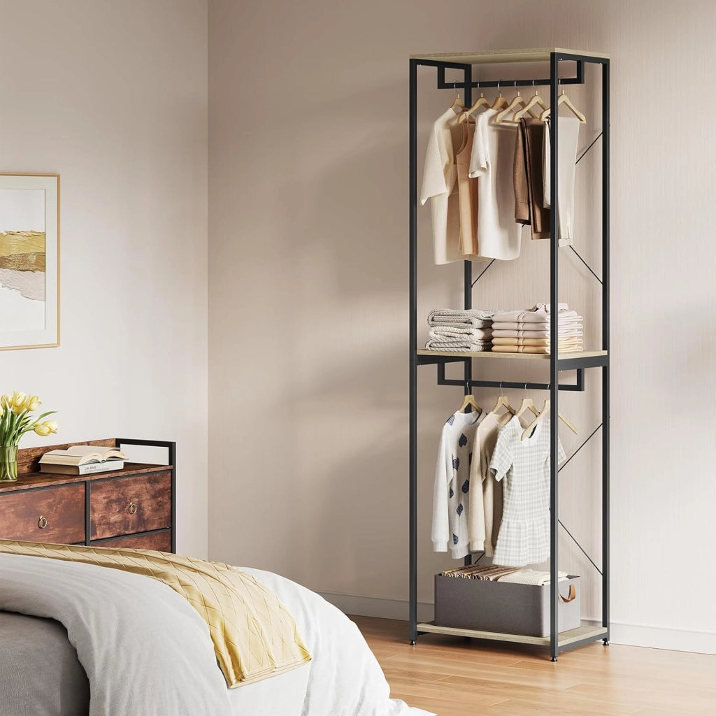 Stand Appendiabiti in Legno Attaccapanni Guardaroba per Cameretta Scaffale Porta Abiti 60x40x213 cm