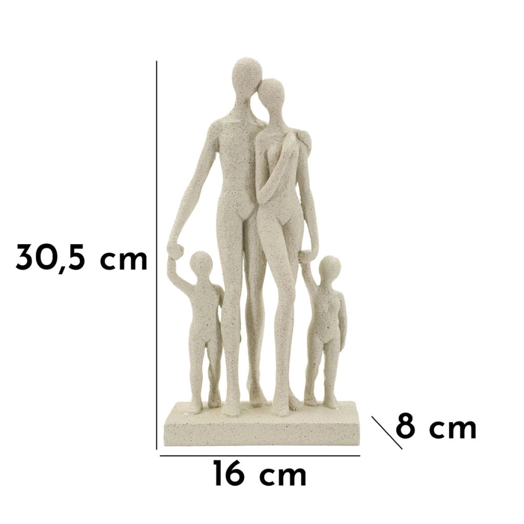 Statuetta famiglia Stons in resina color crema