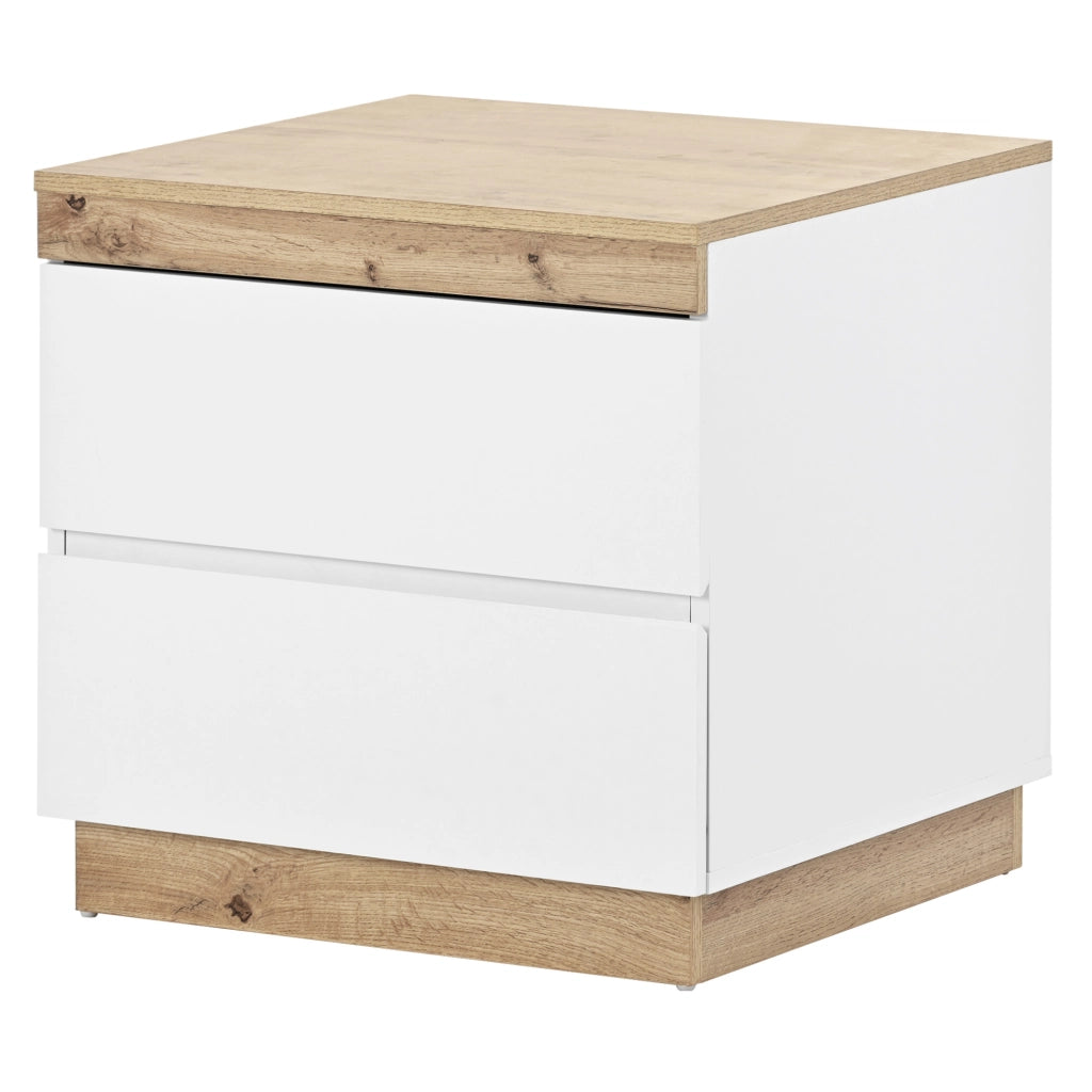 Comodino ULEVR con 2 cassetti, mobile da camera da letto in pannello truciolare E1 bianco e rovere