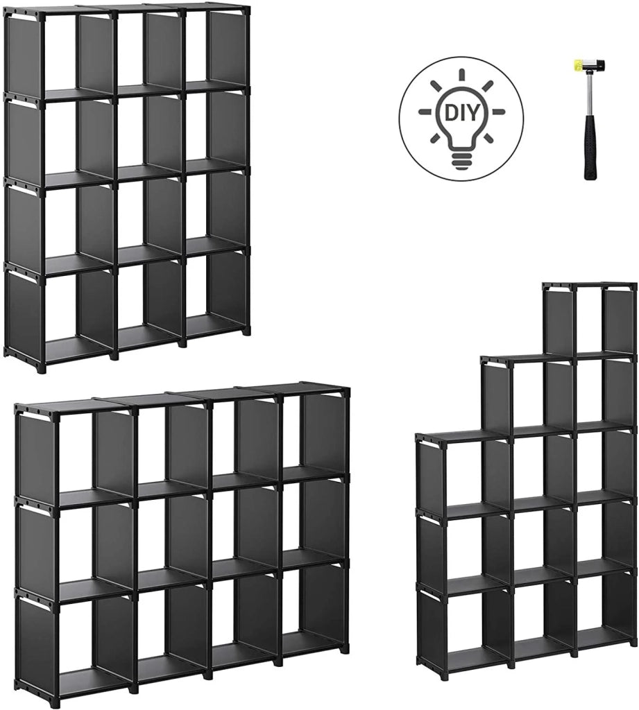 Libreria a cubo portaoggetti con 12 armadietti armadio modulare ripiano portaoggetti in soggiorno in camera da letto bagno 105 x 30 x 140 cm mazzuolo in gomma in dotazione nero 12_0000483