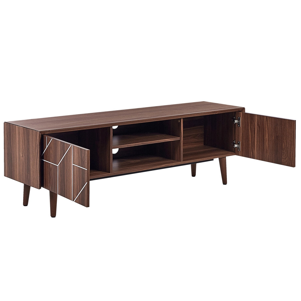 Mobile TV in colore legno scuro con 2 scomparti e 2 ripiani stile retrò soggiorno camera da letto