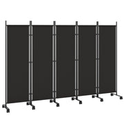 Biombo Separatore 5 Pannelli 12 Ruote ¨C zephmum ¨C Nero 252x170 cm