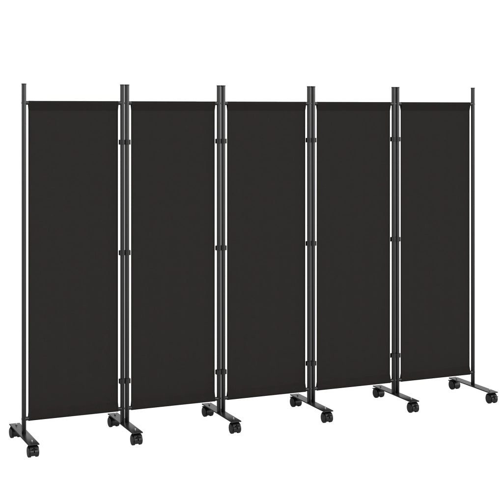 Biombo Separatore 5 Pannelli 12 Ruote ¨C zephmum ¨C Nero 252x170 cm