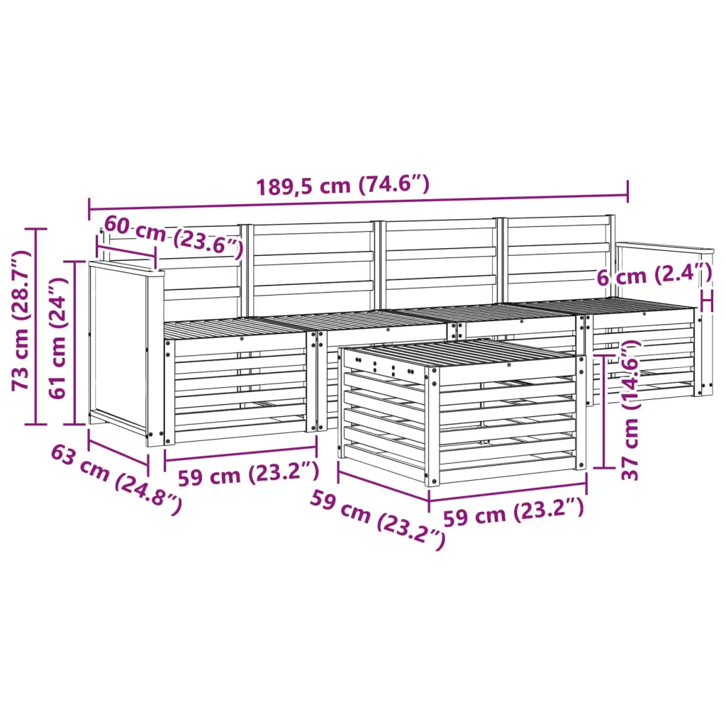 Set di divani da esterno 5 pz Naturale Legno di Acacia Massello 3383995