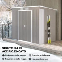 Capanno Attrezzi con Tetto Inclinato, 2 Ingressi e Prese d'Aria, in Acciaio Zincato, 213x130x172 cm, Grigio