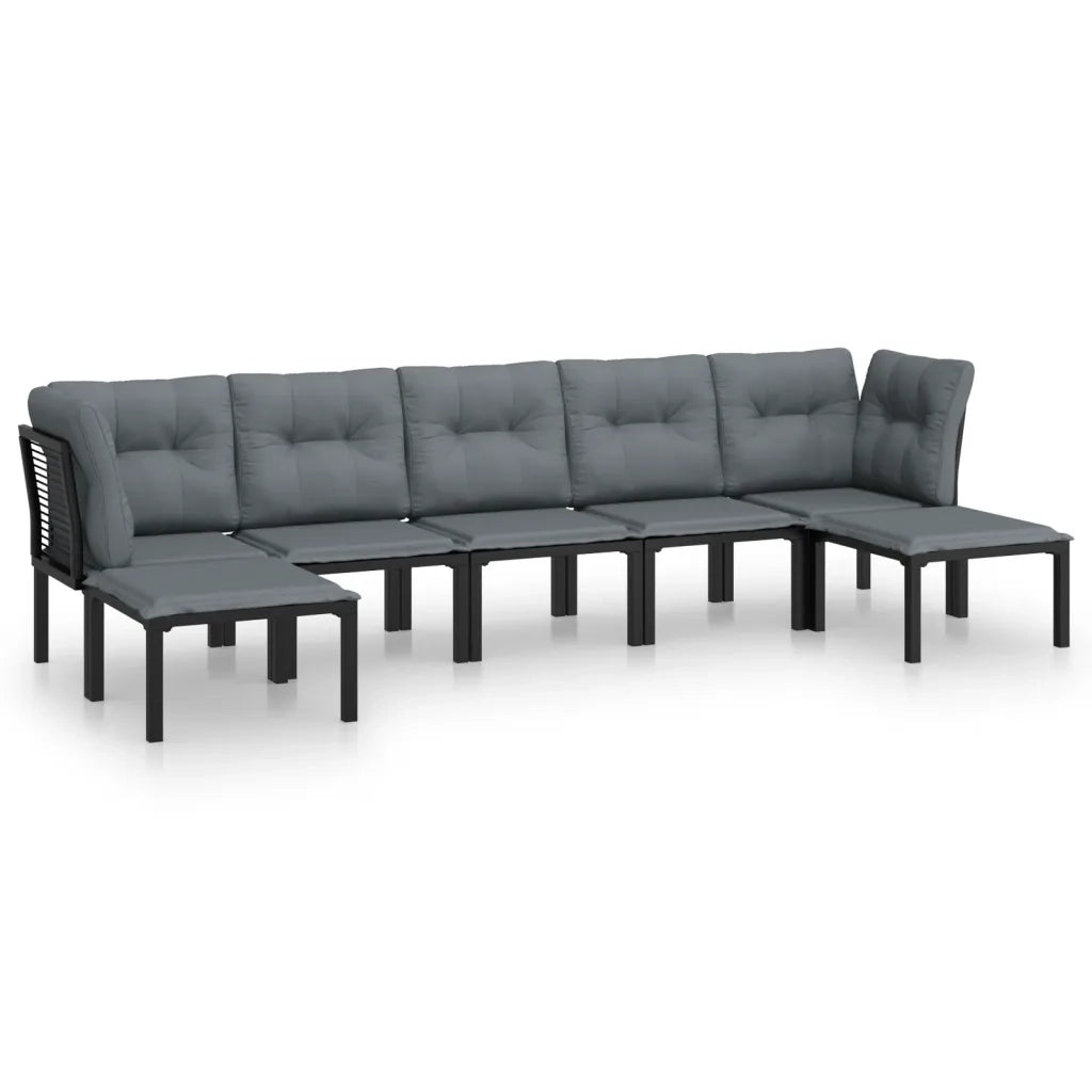 Set Salotto da Giardino 7 pz | Set di Mobili da Esterno Nero e Grigio in Polyrattan