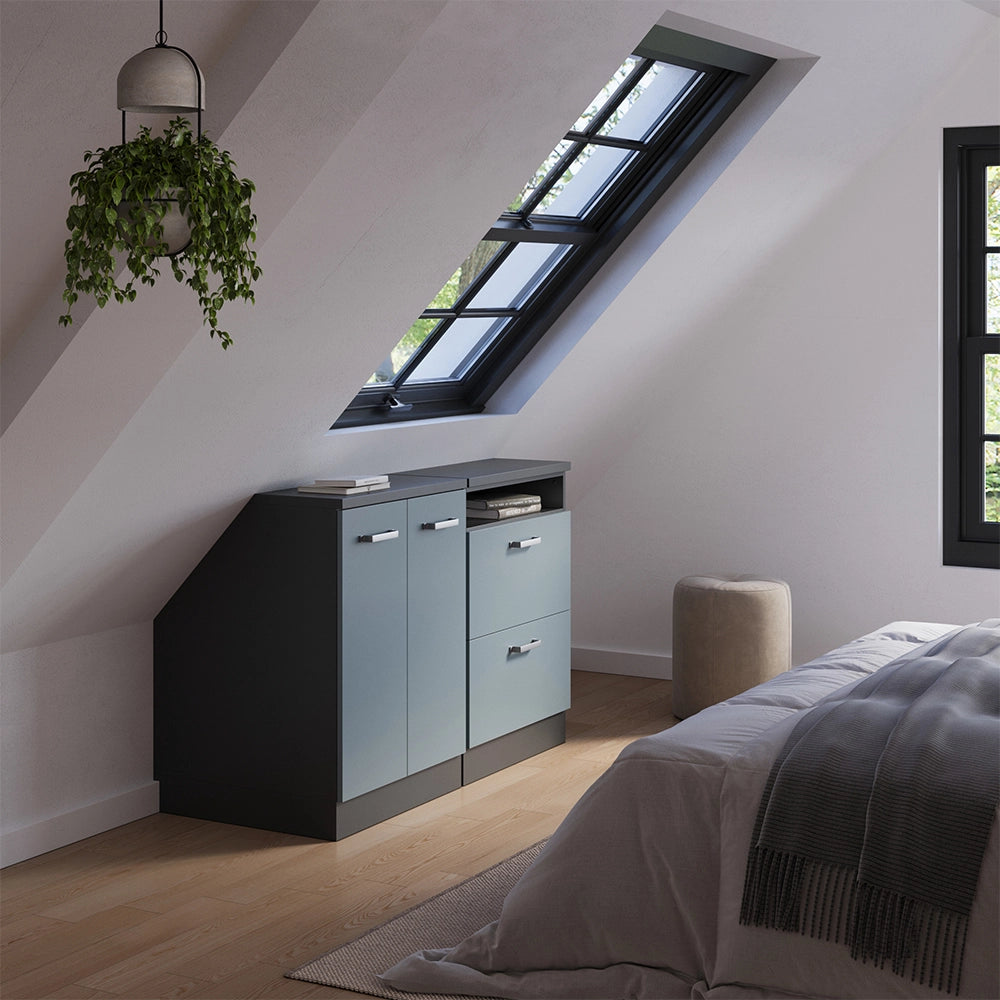 Set di mobili sottotetto Rion Grigio-blu/Antracite 120 cm Set di 2 carcasse armadio profondità 60 cm Vicco