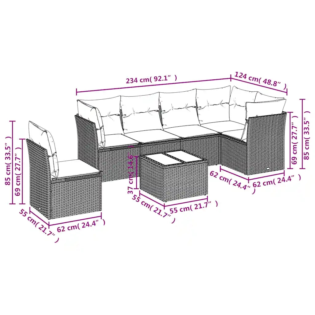 Set Divani da Giardino 7 pz con Cuscini Grigio in Polyrattan 3217711