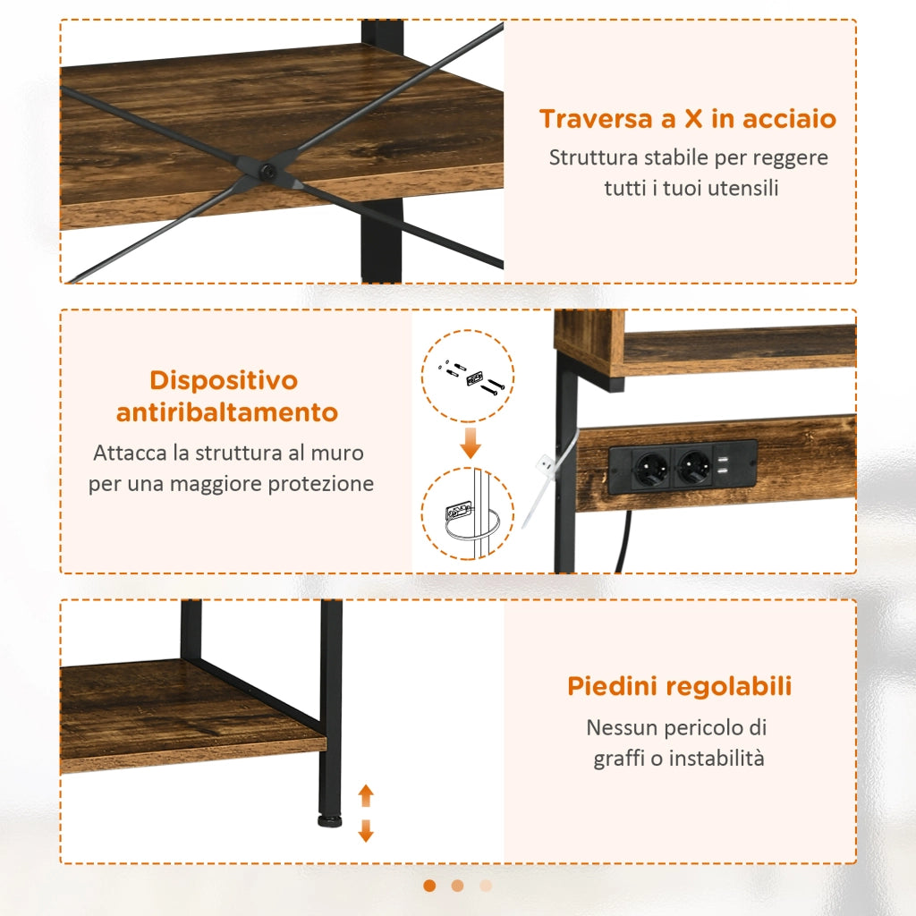 Libreria Cucina con Ripiani e Ganci Stile Industriale ¨C zephmum ¨C Marrone 60x42x153cm