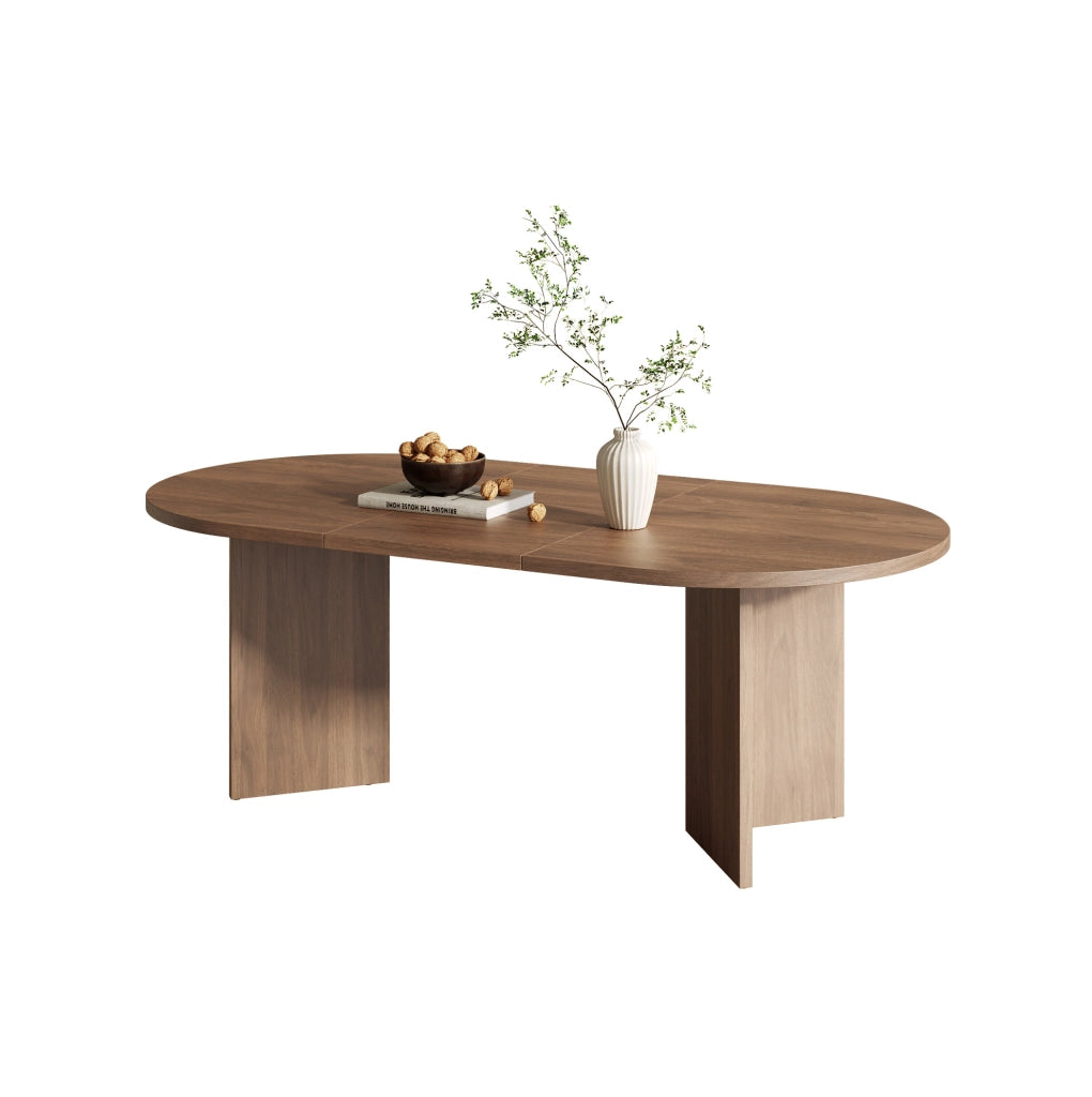 Tavolo da pranzo moderno per 6-8 persone con angoli arrotondati; piano 18 mm; colore noce
