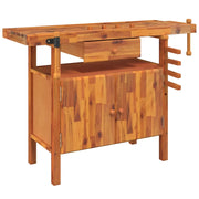 Banco da lavoro con cassetto e morse 124x52x83 cm in legno massello di acacia CFW4357158