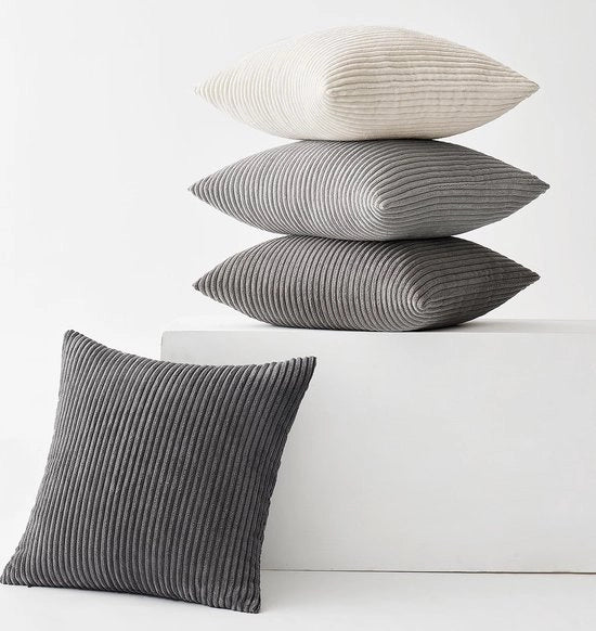Set di 4 Copriletti Decorativi in Corduroy Grigio Scuro per Arredamento Interno