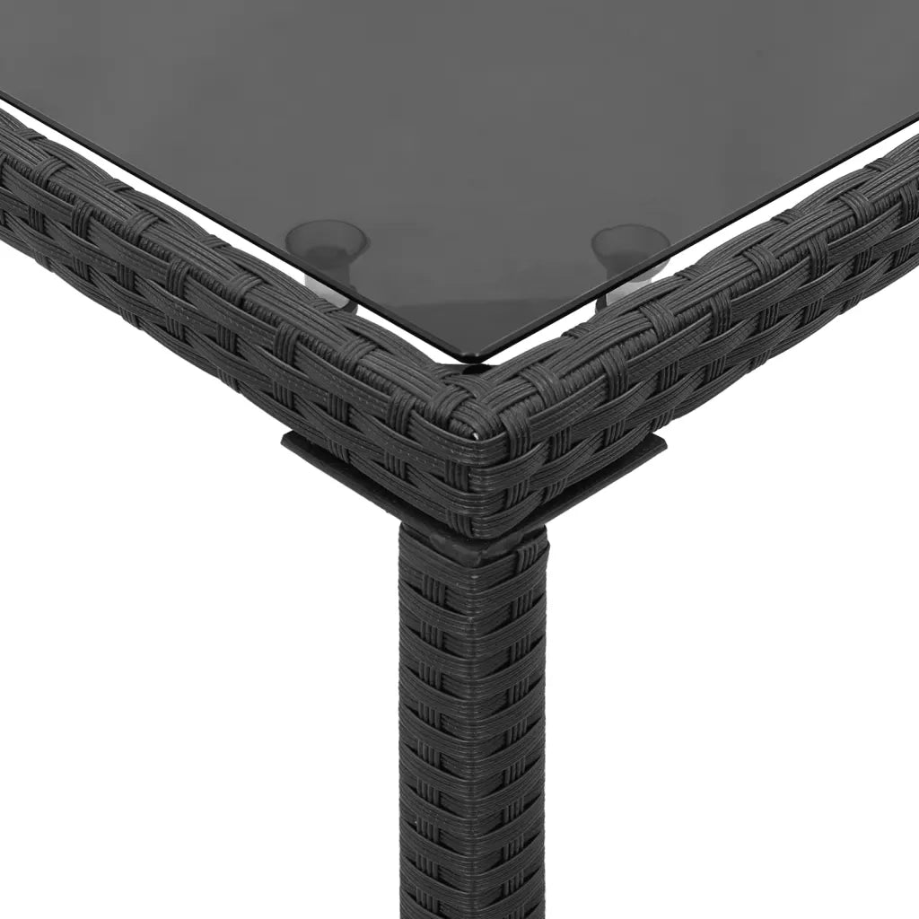 Tavolo da Giardino Piano in Vetro Nero 115x54x74 cm Polyrattan 365072