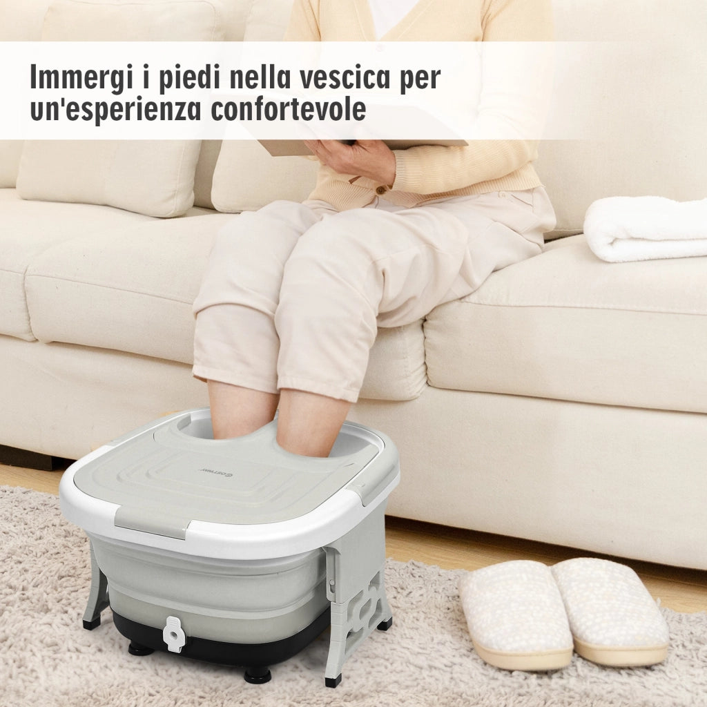 Massaggiatore piedi con temperatura regolabile, Vasca pieghevole e facile da conservare, Grigio