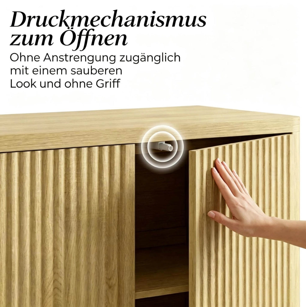 Sideboard in rovere con ante push-to-open, 147x40x77 cm, design contemporaneo