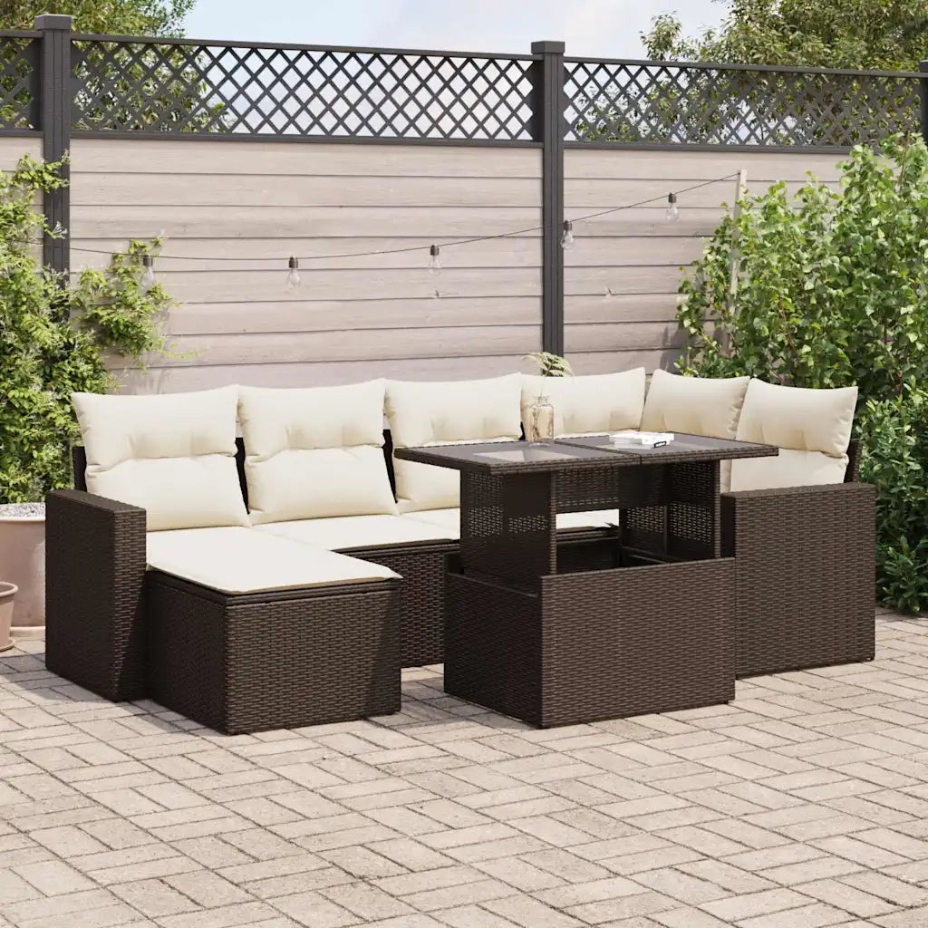 Set Divani da Giardino 7 pz con Cuscini Marrone in Polyrattan 3326354