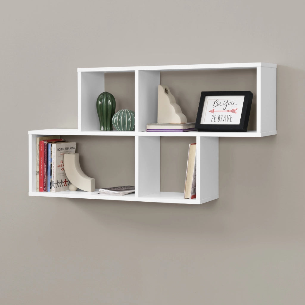 Mensola a Parete Bryne con 4 Vani Ripiani Portaoggetti 100 x 19,5 x 53 cm - Bianco Opaco [en.casa]
