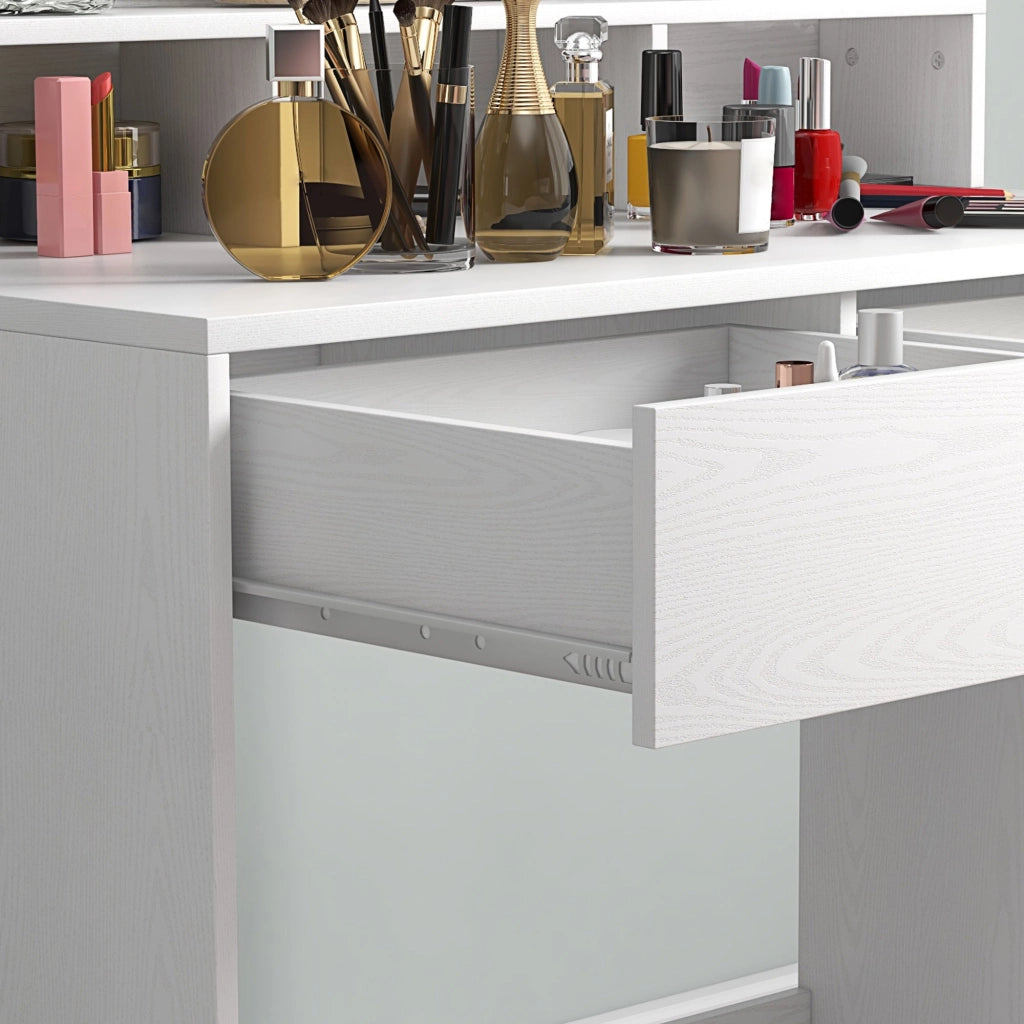 Consolle Trucco con Specchio e 10 Luci LED Stile Hollywood 80x40x135 cm in Melamina Bianco
