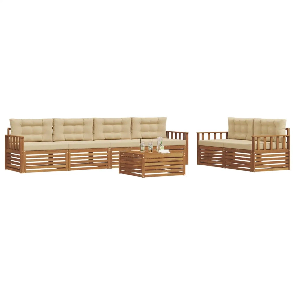 Set di divani da esterno con cuscino 7 pcs Naturale e Beige 3373053
