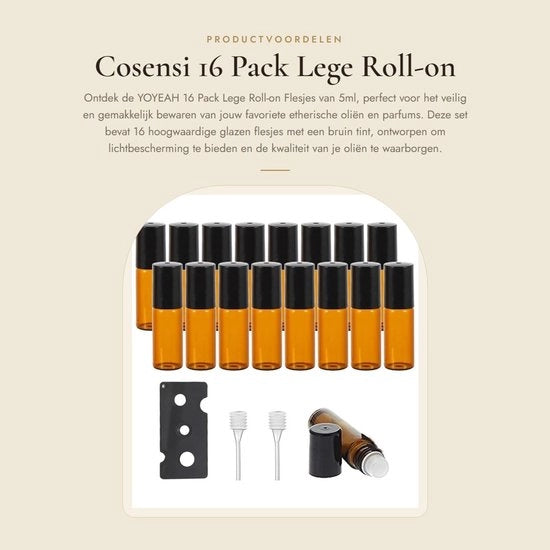 Set di applicatori roll-on 16 pezzi - 5ml flaconi vuoti - flaconi in vetro - applicatore roll-on in acciaio inossidabile - compatta e portatile - ideale per oli essenziali