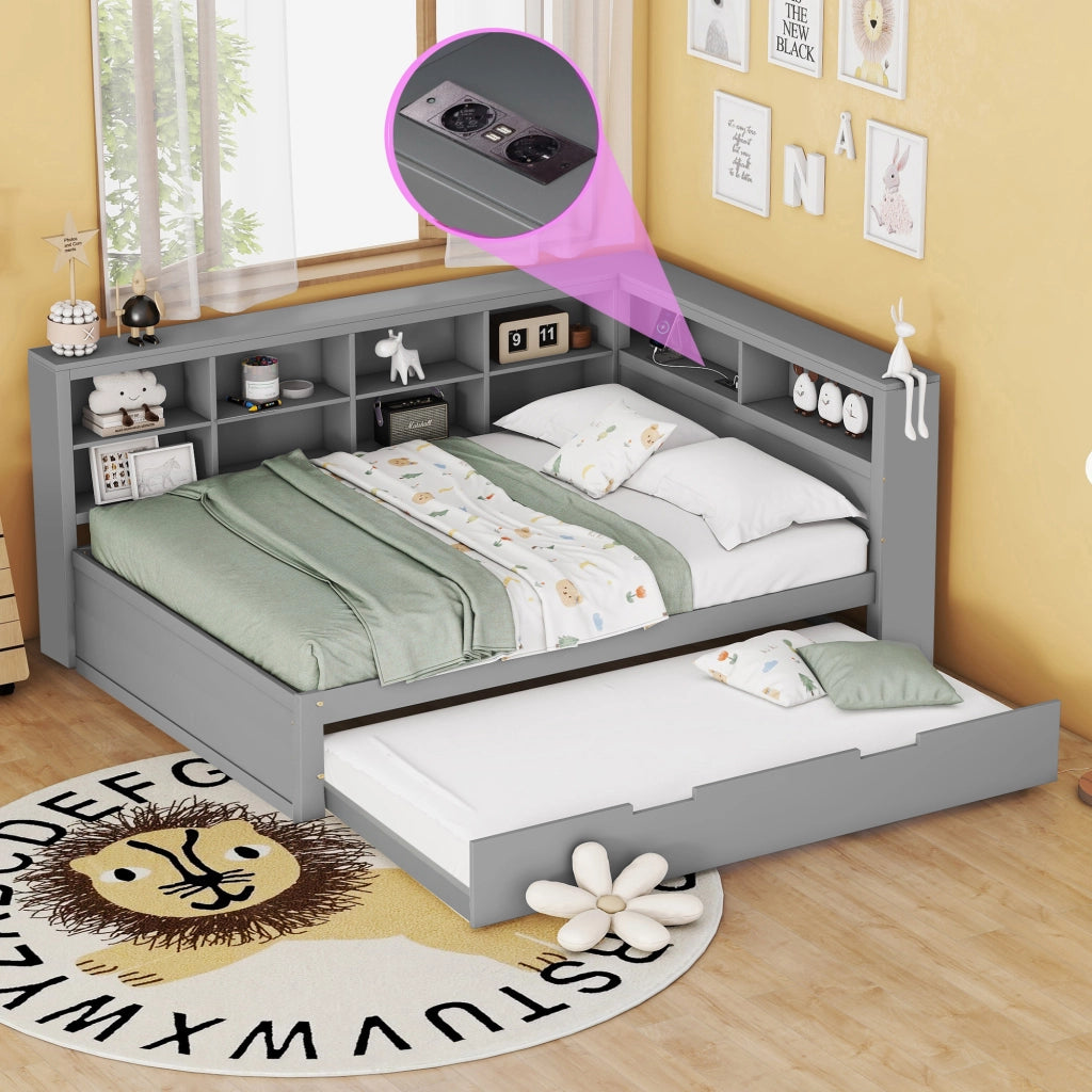 LETTO Multifunzionale 140x200 cm con letto estraibile 90x190 cm in legno grigio