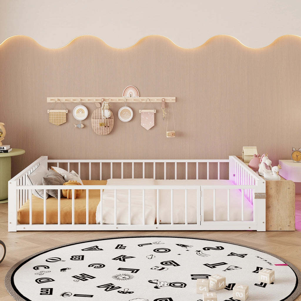 Letto in metallo con cassetti LED 140x200 MDF bianco e metallo