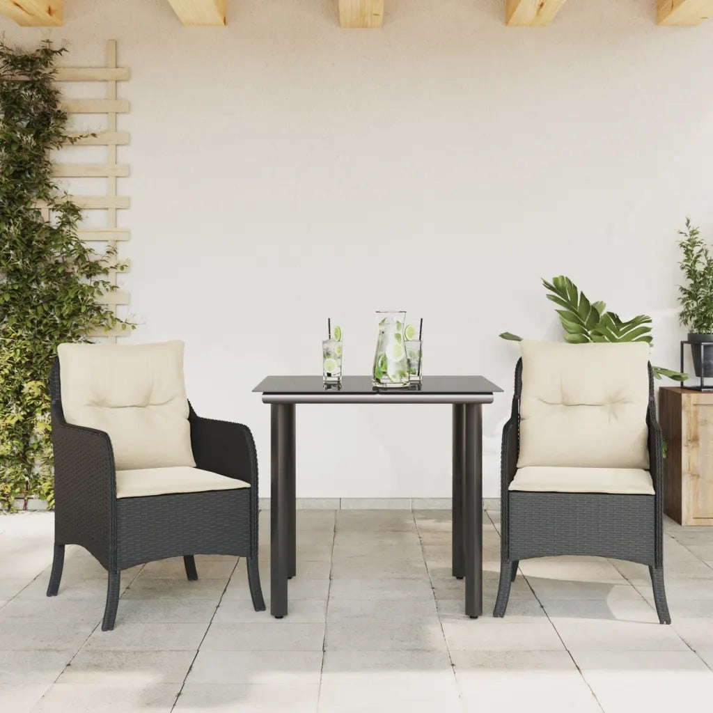 Set da Pranzo da Giardino 3 pz | Set Salotto da Giardino con Cuscini Nero in Polyrattan