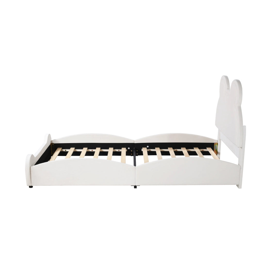 DESMIU Letto per Bambini 1 Posto con Testiera Orso, 90 × 200 cm, Senza Materasso, Bianco