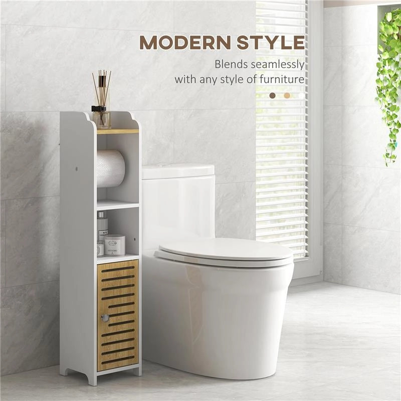 MOBILETTO BAGNO SALVASPAZIO IN TRUCIOLATO CON RIPIANI E ARMADIETTO INFERIORE, 18X20X90 CM, BIANCO