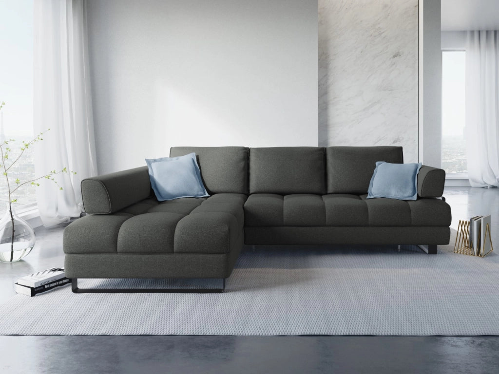 Cosmopolitan Design - Divano convertibile angolare sinistro con box "Clinton" 5 posti tessuto strutturato grigio scuro 