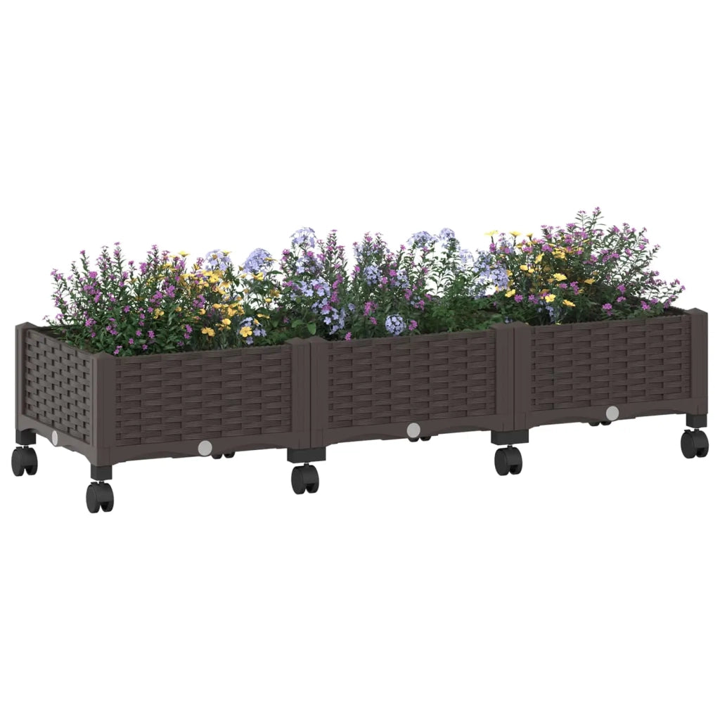 Vaso da Giardino con Ruote Marrone 120 x 40 x 33 cm PP 3423041