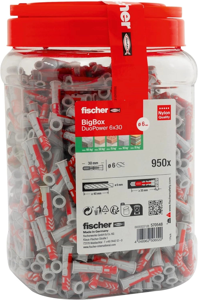DuoPower - Tasselli universali BigBox, 950, 15,2 x 76,2 cm, potenti tasselli a 2 componenti, tasselli in plastica per il montaggio su cemento, mattoni, pietra, pannelli in cartongesso e molto
