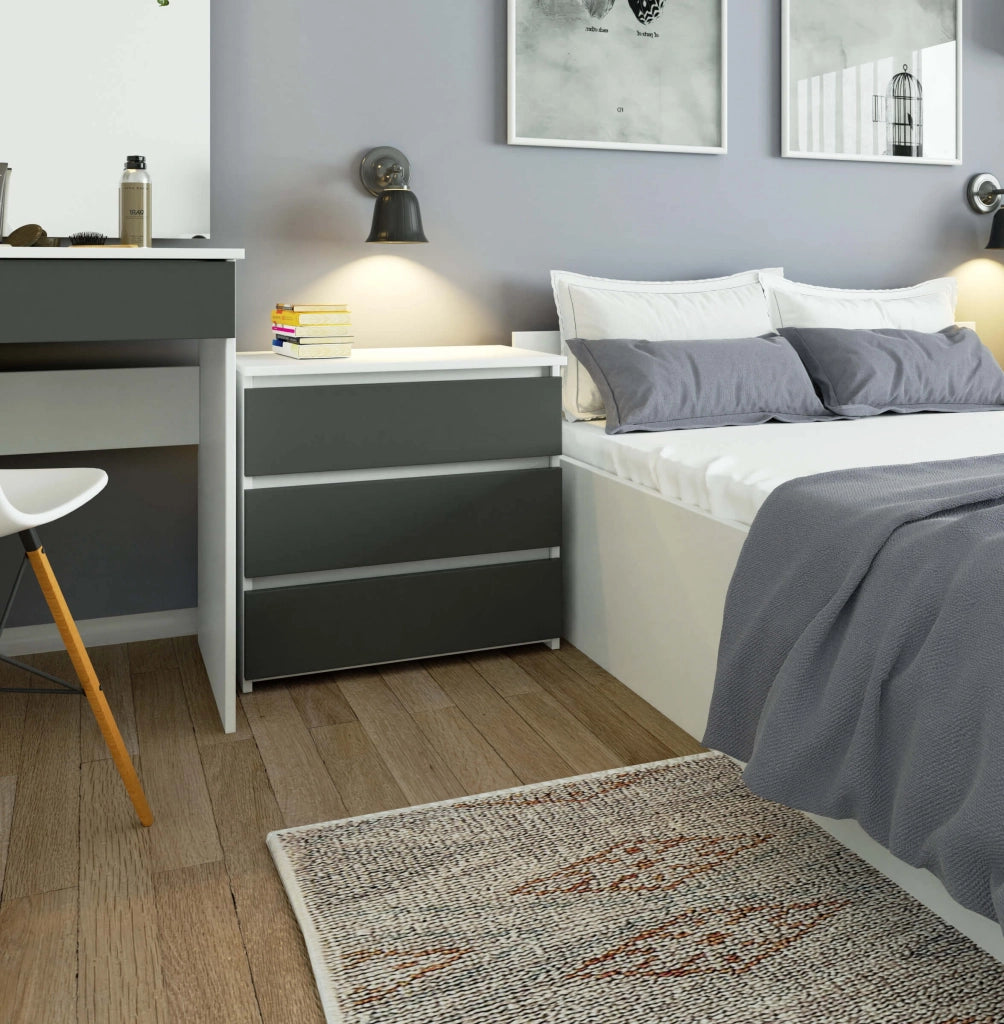 Comodino AKORD CL3 Bianca 60 cm 3 cassetti inserto frontale Grigio Grafite 60x35x57 cm