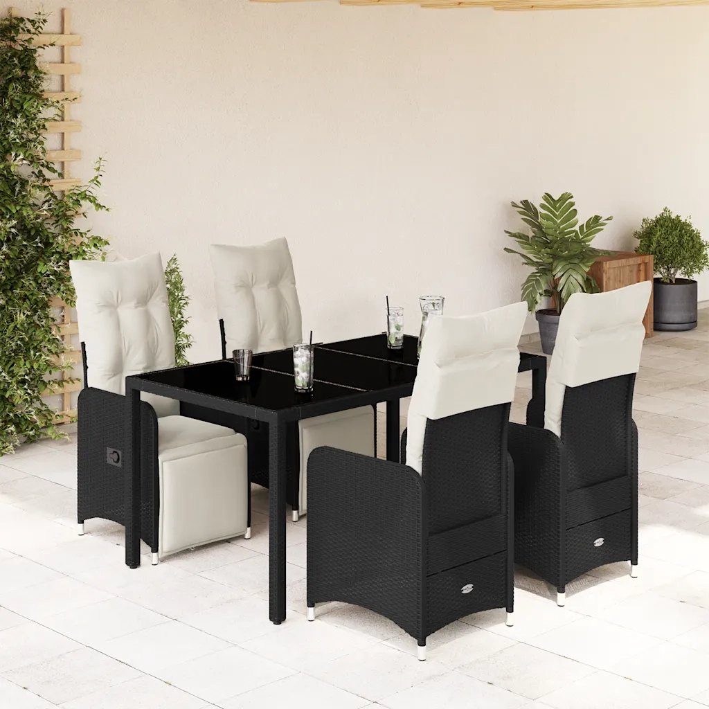 vidaXL Set Bistrò da Giardino 5 pz con Cuscini in Polyrattan Nero
