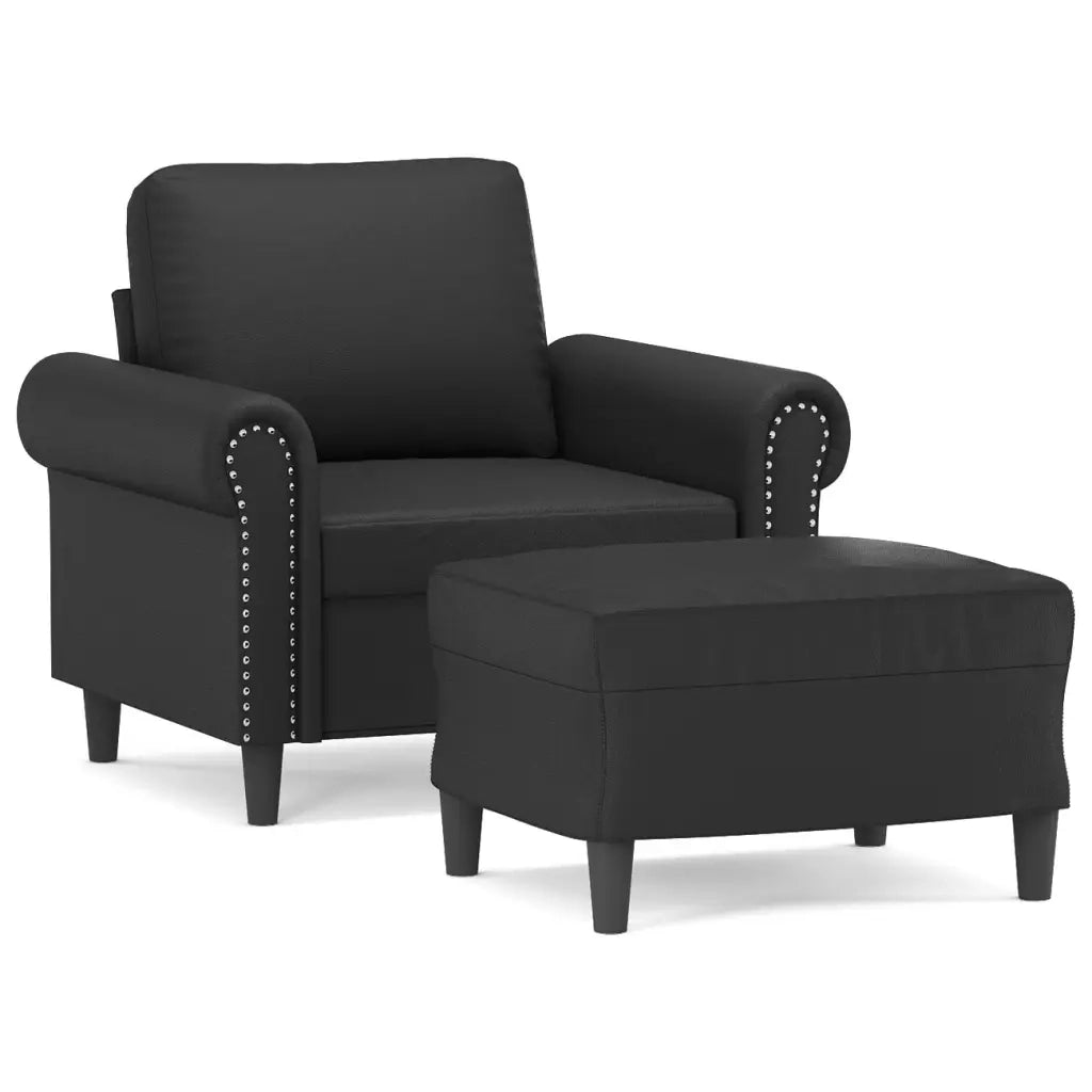 Poltrona con Poggiapiedi Nero 60 cm in Similpelle 3201200